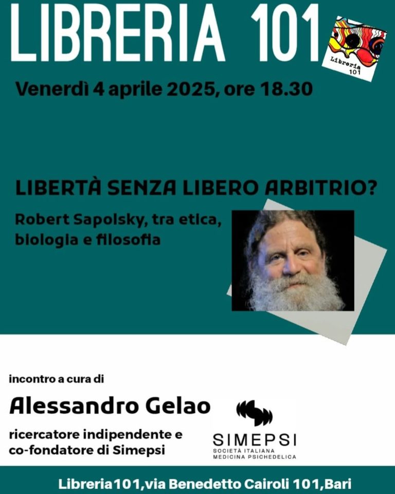Locandina: Biologia, libero arbitrio e salute mentale – incontro in libreria