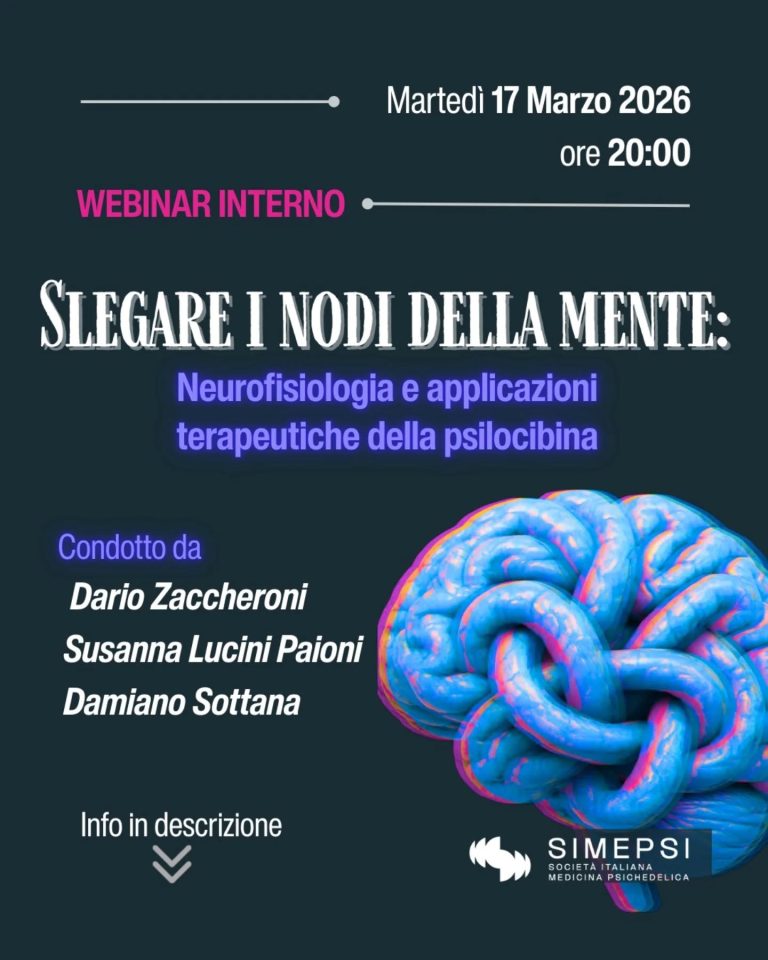 Locandina: Slegare i nodi della mente – Psilocibina, neurofisiologia e clinica