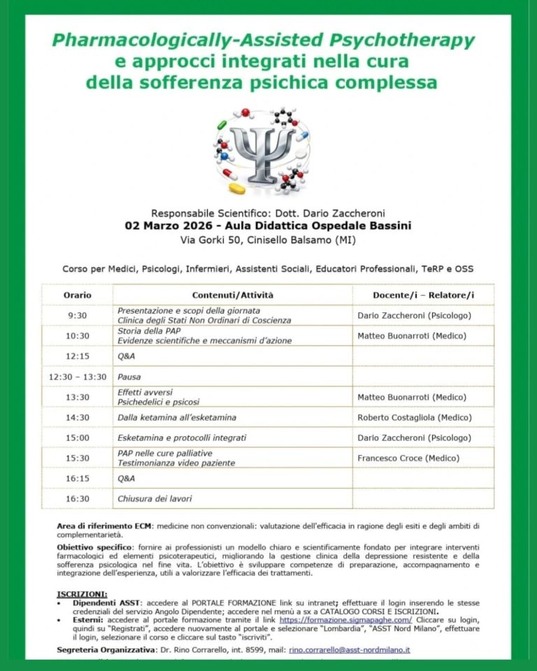 Locandina: Pharmacologically-Assisted Psychotherapy – Giornata formativa ECM ASST Nord Milano